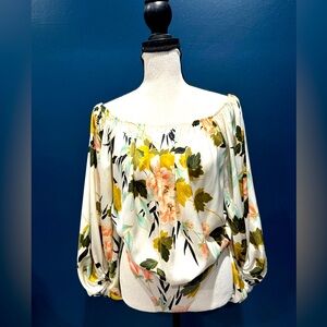 Zara off the shoulder mid sleeve floral print bodysuit top size S
